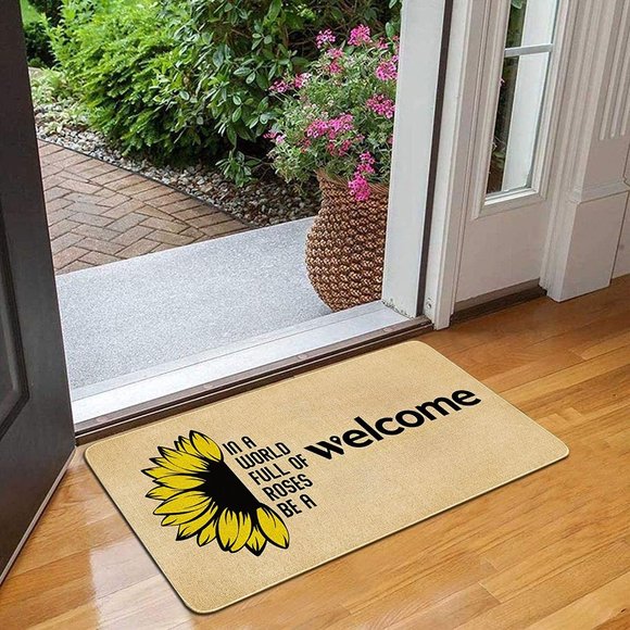 Safarsa Welcome Door Mat 17”x 30” Sunflower Linen Rubber Non-Slip - Picture 1 of 6